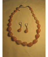 Vintage Teardrop Rose Quartz Graduated size Necklace Earrings - £19.91 GBP