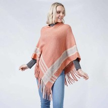 Pink Knit Poncho With Contrast Detail and Tassel Fringe - £22.94 GBP