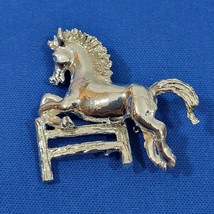 Vintage Silver-Tone Horse Jumping Over Fence Brooch Pin - $14.84