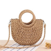 Handmade Half-Round Rattan Woven Straw Bag Summer Women Messenger Crossbody Bags - £20.47 GBP