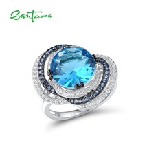 Silver Ring For Women Genuine 925 Sterling Silver Sparkling Blue Glass Spinel Wh - £42.43 GBP