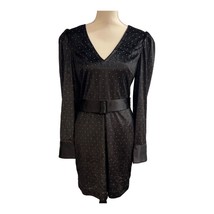 Bcbgmaxazria Womens 6 Velvet Sequin Mini Dress Puff Sleeve ALine Belted Cocktail - £57.59 GBP