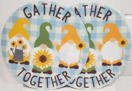 2 Same Pvc Vinyl Round Placemats(15&quot;)FALL,GATHER Together Gnomes &amp; Sunflowers,Hw - £14.23 GBP