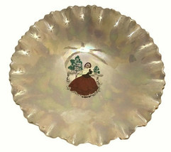 Vintage Iridescent Ruffled Victorian Girl Candy Dish bowl Compote Lusterware - £29.01 GBP