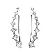 Silver Plated White Crystal Crawl Ear Curved Bar Hook Earrings - £13.50 GBP