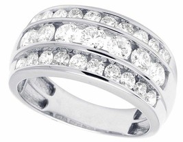 Herren 14K Weiß Vergoldet Künstlicher Diamant Drei Reihen Wedding Ring 3 CT 11MM - £114.37 GBP