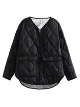 ZACK RAIN Women Solid Quilted V-Neck Cotton Jacket 2022 Fall/Winter Ladies Loose - £42.44 GBP