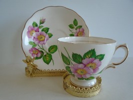 Royal Vale Tea Cup &amp; Saucer Large Pink Rose w Gold Trim and Decorative Edges - £11.73 GBP