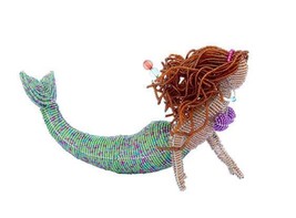 Brunette Mermaid Glass Beads Beaded Wire Beadworx Extol Haiti Hanging - £51.90 GBP