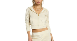 JUICY COUTURE Women&#39;s Studded-Back Velour Bling Cropped Jacket Gold $159 B4HP - £39.29 GBP