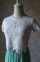 White Short Sleeve Lace Crop Top Round Neck Lace Plus Size Bridesmaid Top image 1