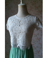 White Short Sleeve Lace Crop Top Round Neck Lace Plus Size Bridesmaid Top - £36.75 GBP