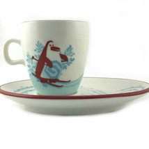 Vintage Starbucks Holiday Coffee Mug Tea Cup And Plate - Skiing Snowman Penguin - £24.78 GBP