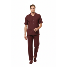 Men 2pc Walking Leisure Suit Short Sleeves By DREAMS 256-06 Solid Burgundy image 4