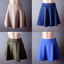Womens Casual Stretch High Waist Pleated Solid Skater Flared Mini Skirt ... - $13.70 CAD