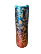 Starbucks Gold Roses Floral Ombre 16oz Stainless Steel Tumbler -Blue Purple Pink - £22.29 GBP
