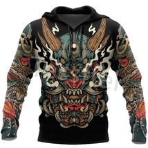 Tessffel Japan Samurai Tattoo 3D Printed New Men&#39;s Sweatshirt Harajuku Zipper Ho - £59.98 GBP