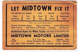 Kitchener Waterloo Advertising Card Midtown Motors Distances Chart White Trucks - £2.79 GBP