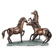 Prairie Dance Frolicking Horse Trio Brass Statue - £605.96 GBP