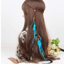 Hippie Indian Feather Headband Bohemian Feather Headpiece with Fashion Peacock F - £18.59 GBP