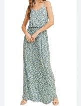 Lush Women&#39;s Green/Blue Floral Knit Maxi Dress Adjustable Straps Pull On... - £21.92 GBP