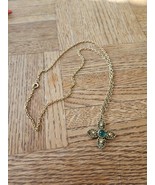 Gold Plated Clasp Adjustable Necklace 23&#39;&#39; Chain Emerald Cross, Vintage ... - $366.69 MXN