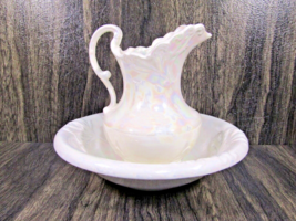 Vintage 1970&#39;s Pearl Swirl Colored Ceramic Porcelain Washbasin Pitcher &amp; Bowl - £39.56 GBP