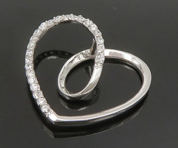 925 Silver - Vintage Twisted Love Heart Cubic Zirconia Drop Pendant - PT20376 - £26.25 GBP