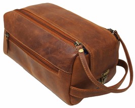 Men&#39;s Handcrafted Full-Grain Distressed Tan Leather Travel Toiletry Dopp - $49.49