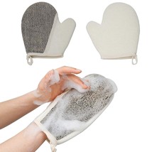 Set of 2 Exfoliating Bath Gloves Soft Linen Terry Cloth Shower Massage Scrubber - £11.07 GBP