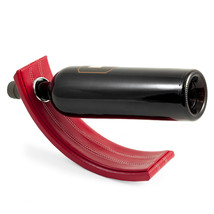 BEY-BERK Red Leather Balancing Wine Bottle Stand - $661.57 MXN