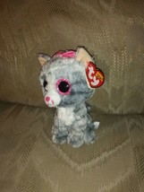 Ty Beanie Boos Kiki 6" Beanbag Plush Cat Pink Glitter Eyes TySilk Stuffed Animal - £11.60 GBP