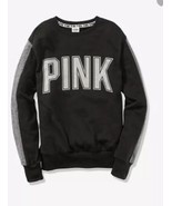 Victorias Secret PINK Black Campus Crew Sweatshirt Sparkle XS Oversize - £10.85 GBP