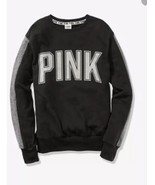 Victorias Secret PINK Black Campus Crew Sweatshirt Sparkle XS Oversize - £10.55 GBP