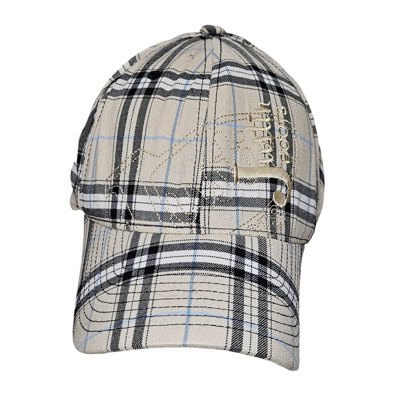 Justin Boots Hat - Tan Plaid + Pinstripe Flex Fit Cap - Adult Fitted L/XL - $10.00