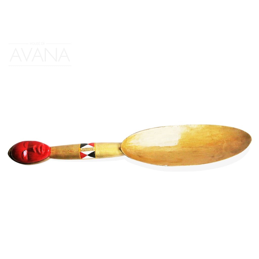 Hand made African Natural Ceremonial Spoon with Red Dan Tribal Ethnic Mask Head  - $169.00