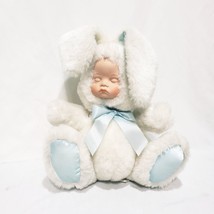 Porcelain Doll Bunny Rabbit Plush Music Box 10&quot; Cape Craftsmen Plays Lul... - $24.74