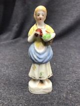 Colonial Victorian Porcelain Woman With Basket Figurine Japan 5 1/4 Inches Tall - £8.29 GBP