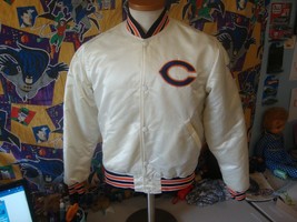 Vintage 90&#39;s Chicago Bears White Satin Starter Bomber Jacket S - $198.49