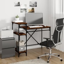 Desk with Shelves Smoked Oak 105x50x90 cm Engineered Wood&amp;Iron - $54.98