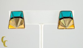 Sterling Silver Lapidary Inlay Clip-On Earrings Gorgeous - £237.98 GBP