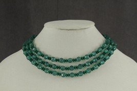 Vintage Costume Jewelry Light Green Plastic &amp; Brass Beaded 3 Strand Bib ... - $12.32