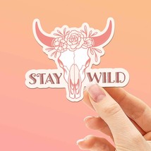 Stay Wild Cow Skull Pink Cowgirl Vinyl Sticker - $72.92 MXN