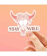 Stay Wild Cow Skull Pink Cowgirl Vinyl Sticker - $72.64 MXN
