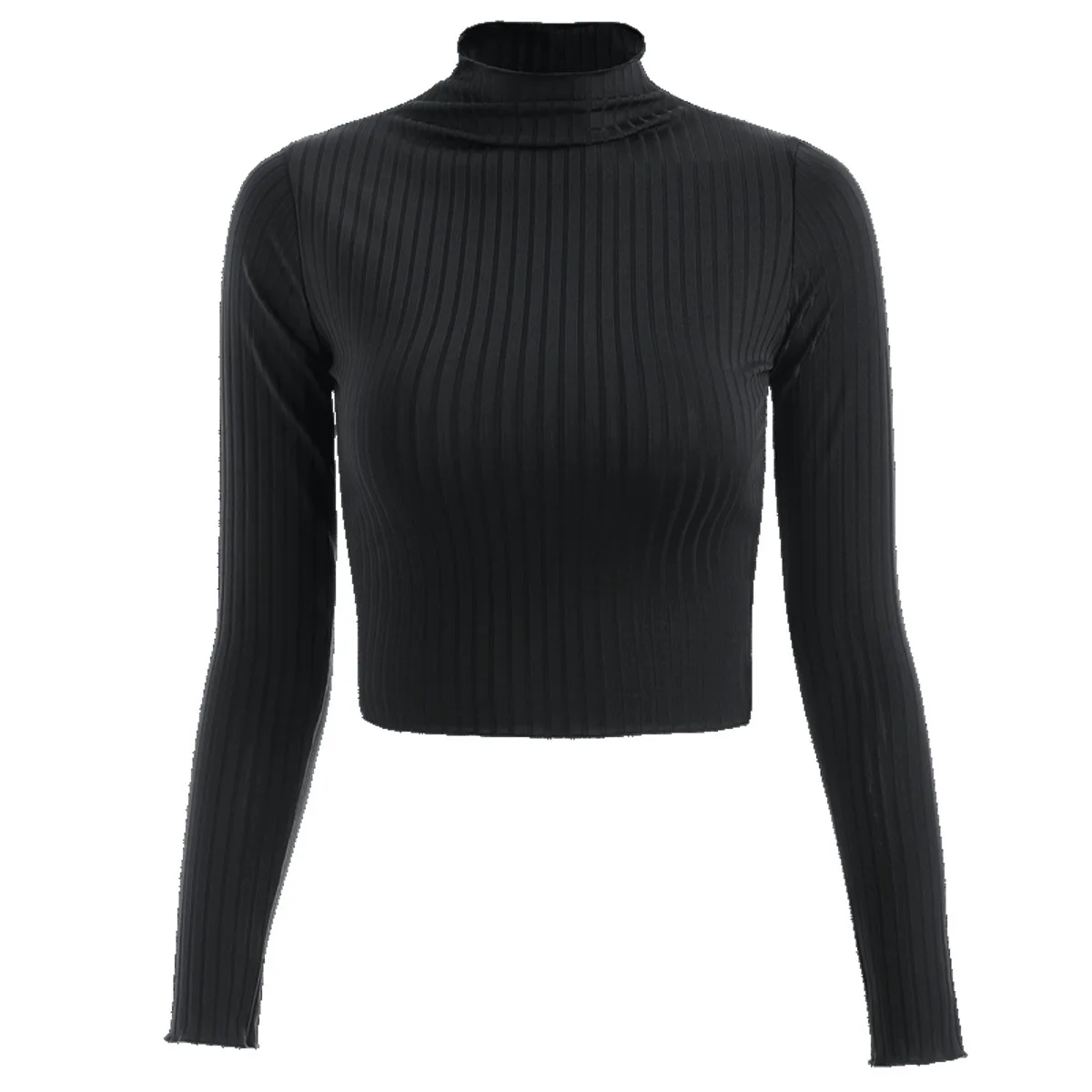  New Autumn and Winter Half neck Solid Color Long Sleeve Knit Tops Women&#39;s Crop  - £83.39 GBP