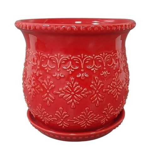 Pioneer Woman ~ Embossed ~ Timeless 6" Geo Planter ~ Embossed ~ Stoneware ~ RED Item image 6