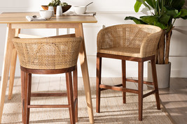 Jerilyn Natural Rattan and Walnut Brown Acacia Wood Counter Stool - $4,030.38 MXN