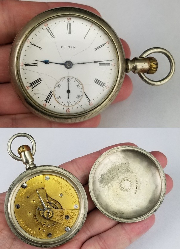 large 18s antique pocket watch Elgin Fahys 1906 18s 7j &quot;SIDEWINDER&quot; - $99.99