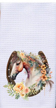 Floral Horse w/ Horseshoe Tea Kitchen Bar Towel~16″X28″~Microfiber Waffl... - £9.79 GBP
