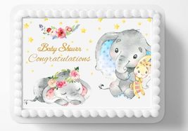 Baby Shower Gender Reveal Elephants Edible Image 10&quot; by 8&quot; Cake Topper Edible Ca - £13.20 GBP